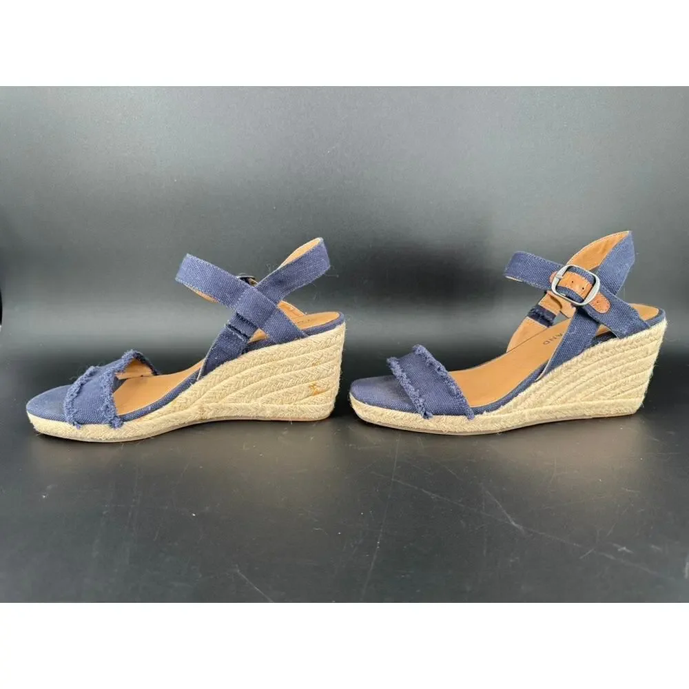 Lucky Brand Mindra Espadrille Wedge Sandals 7.5M Indigo Blue Canvas Frayed